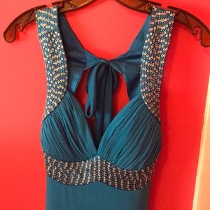 Caché Blue Beaded Open Back Prom Dress Size 4